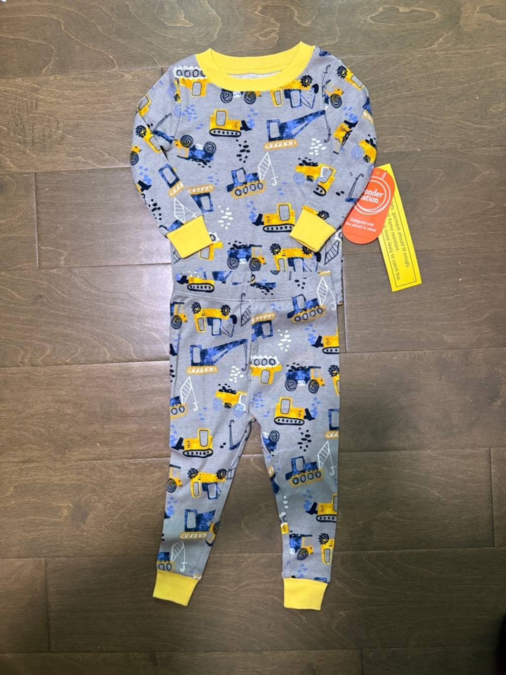 Gray & Yellow Construction Print Kids Pajamas - Unbranded